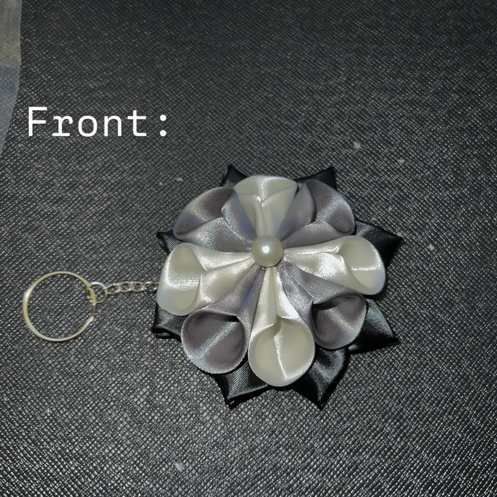 Chic Black Satin Floral Keychain